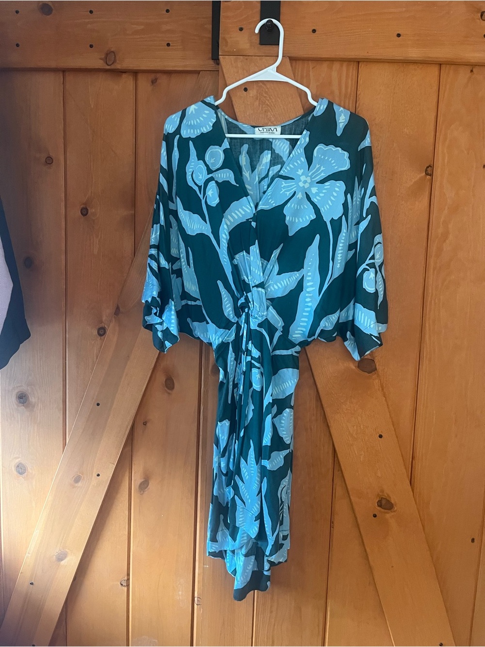 Omika Tropical Print Teal Wrap Dress